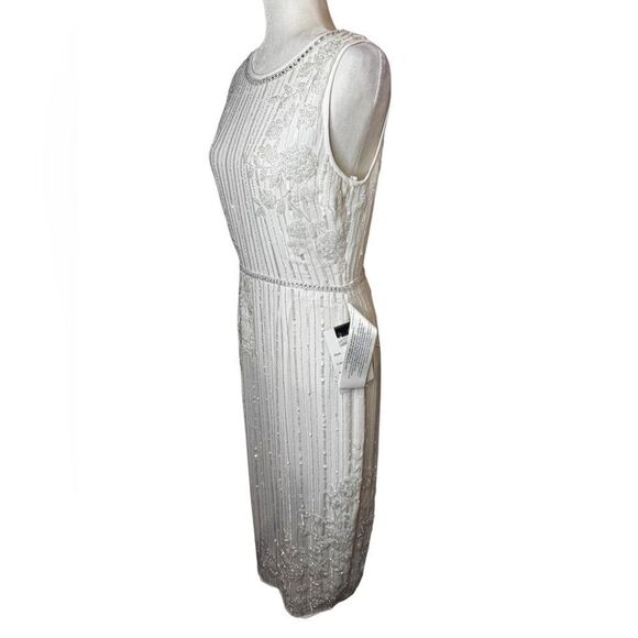 NWT MACDUGGAL White Striped Floral Embellished Sleeveless Midi Dress size 8 🤍 - Picture 9 of 15